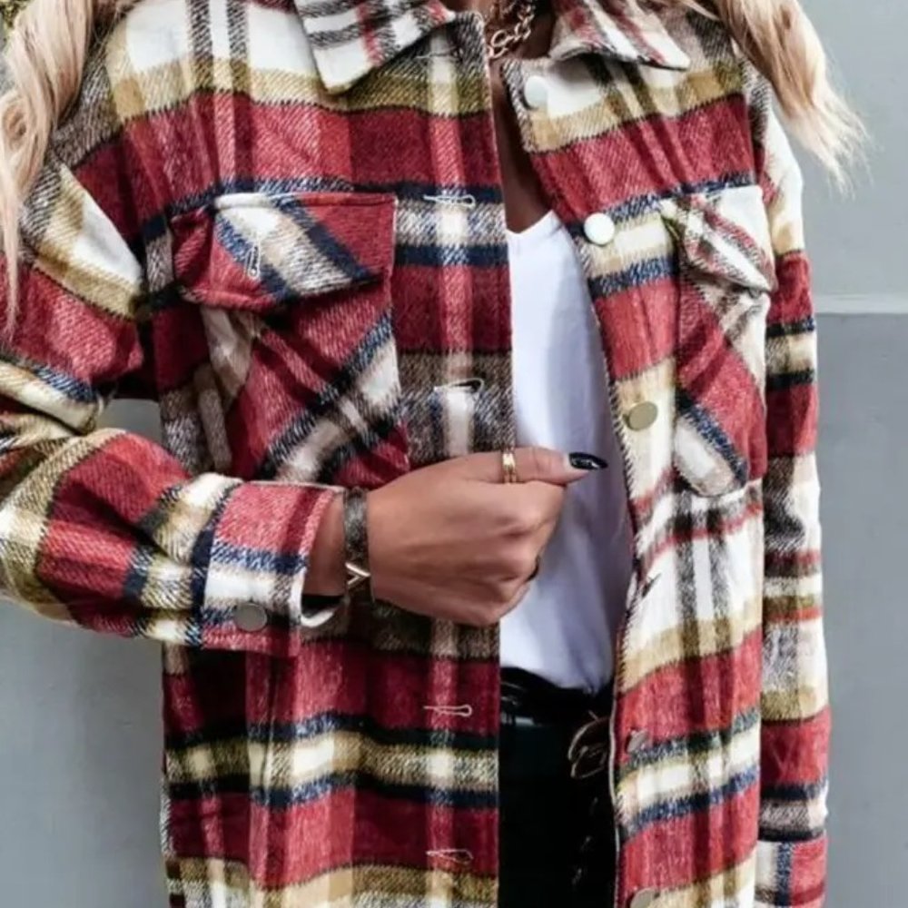Plaid Flannel Shacket Jacket Women - Picture 3 of 4